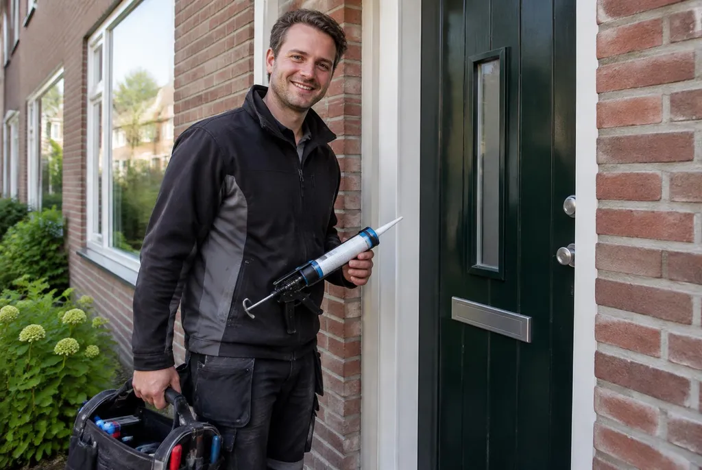 Vakman van Kitbedrijf Dordrecht bij de voordeur van een woning